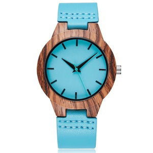 Imitation Wooden Watch Blue Dial Hexagon Case